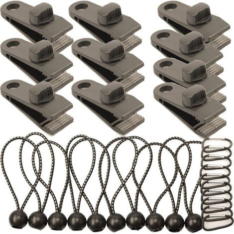 Lot de 10 Clip de Fixation Bache avec 10 Cordon Elastique avec Boule, 10 Pinces à Mousqueton pour Auvent, Clips de Verrouillage Pinces Clips de Bâche Clips Toile de Tente en Linoléum en Plastique (1/5)