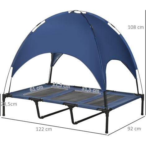 Lit d'extérieur pliable pour chien avec baldaquin, 122 x 92 x 108 cm, bleu et noir (1/5)