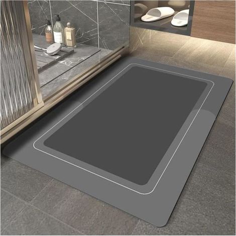 Tapis de bain en diatomite - Absorbant, antidérapant - 40x60 cm - Gris (1/4)