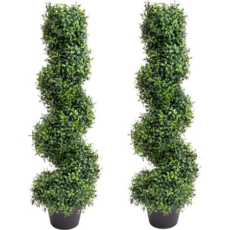 Lot de 2 Arbres Artificiels en Spirale 90 cm avec Pot - Décoration Intérieure/Extérieure - Bureau, Maison, Jardin - Fausse Plante Verte Réaliste (1/5)