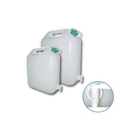 Jerricane plastique alimentaire 20 litres avec robinet DN12 – Polyéthylène haute densité – Poignée ergonomique pour transport facile – Forges De Magne (1/2)