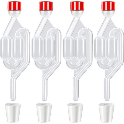 4 Pièces Barboteur Fermentation, Plastique Barboteurs Transparent avec Bouchon + 4 Bouchons en Silicone Perforés (Ouverture 8mm), Soupape Échappement de Fermentation pour Brassage de Bière Vin Cidre (1/5)
