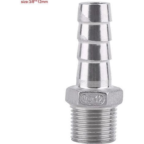 Raccord de tuyau à embout barbelé en acier inoxydable, filetage mâle 3/8" x 12mm pour liquide (1/3)