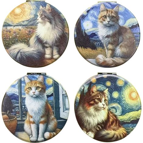 Miroir de poche chat avec étui, cadeau original et pratique pour les amoureux des chats, accessoire idéal pour les voyages