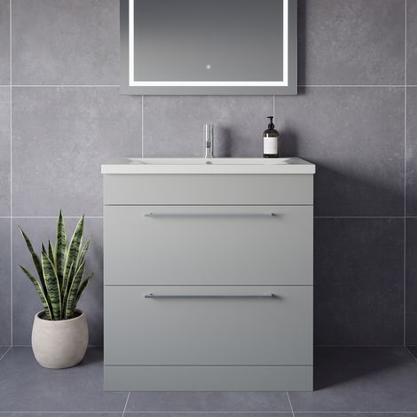 Napoli 460 Gloss Grey Pearl 800mm 2 Drawer Vanity Unit with Glide Basin - 800mm - Chrome 480mm Handle