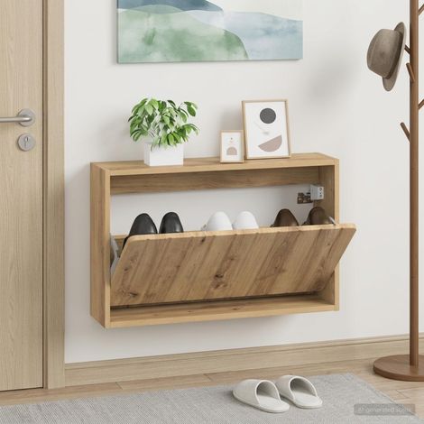 vidaXL Wall-Mounted Shoe Cabinet ZWOLLE 71 x 17 x 43 cm Artisan Oak (1/5)
