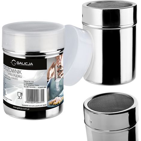Pratico dispenser per zucchero a velo e cacao, acciaio inox, coperchio in plastica (1/5)