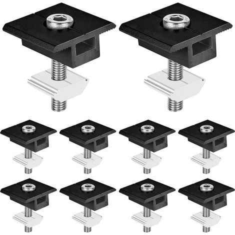 Fixation Panneau Solaire: 10 Pièces Support Panneau Solaire en Aluminium 30 mm, Support Montage Panneau Solaire en T pour Panneau Photovoltaïque Camping Car Toiture Mural, Avec Ecrous et Boulon (1/5)