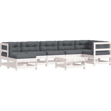 Maison Exclusive - Set Divani da Giardino 8pz con Cuscini in Legno Massello Bianco (1/5)