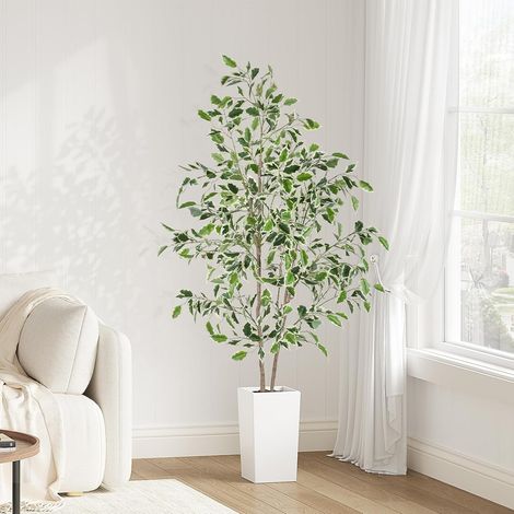 Dripex Ficus Benjamini Plante Artificielle 160 cm avec Pot Blanc - Arbre Artificiel comme Vrai figuier de Bouleau pour Salon, Bureau, Jardin, décoration intérieure, Cadeau de Pendaison (1/5)