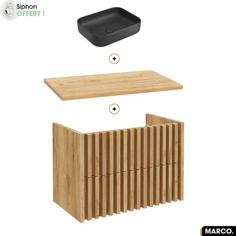 Ensemble meuble sous vasque avec vasque à poser - Siphon OFFERT MARCO OAK 80 x 56 x 45 cm (1/5)