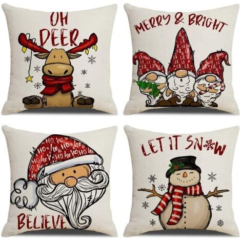 Housse de Coussin Noel 45x45cm, Lot de 4 Noël Décoratif Canapé en Coton et Lin Noël pour Canapé Lit Chambre Chaise Jardin-Rétro Noël (1/5)