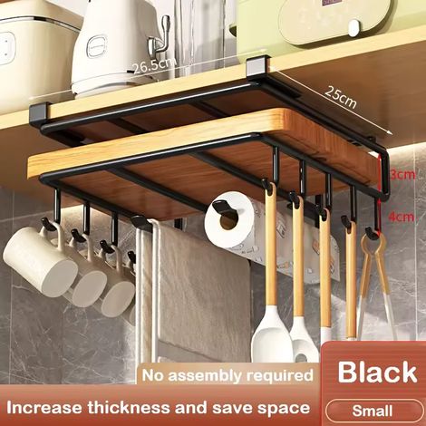 (Shuangceng C) Étagère de rangement suspendue pour cuisine avec crochets, à placer sous un placard : porte-essuie-tout, porte-chiffons, support pour planche à découper, porte-couvercles, étagère de ra (1/5)