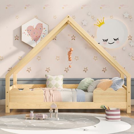 Lit d'enfant 90x200cm, avec protection contre les chutes, en bois massif naturel (1/5)