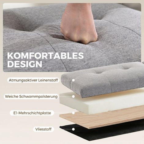 Coffre de rangement en lin, banquette de lit avec 2 compartiments, couvercles rabattables et rembourrage extra épais, 117 x 50 x 44 cm (1/5)