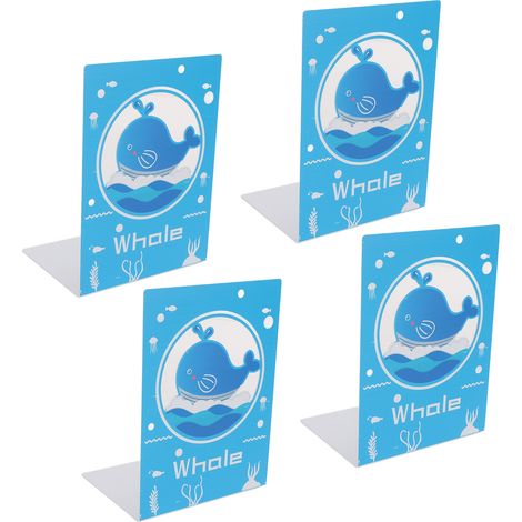 Set mit 4 robusten Buchstützen aus Metall, glänzende Oberfläche, rutschfeste Füße, antistatisch, für Bücher, CDs, Zeitschriften, Walform (1/5)