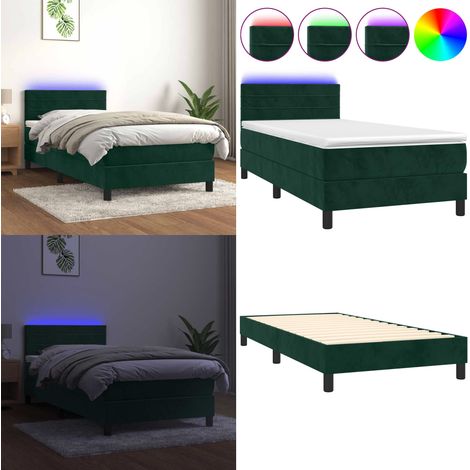 Cama box spring colchón y LED terciopelo verde oscuro 90x200 cm - Colchón con LED - Cama box spring