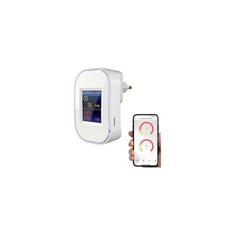 Détecteur de Gaz et de Monoxyde de Carbone WiFi avec Prise, Affichage LED, Alarme Sonore, Application Smart Life/Tuya, Certifié EN50291 & EN50194, pour Gaz Naturel, GPL, Propane, Butane