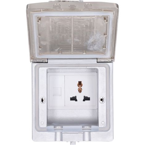 Prise de sol encastrable étanche en alliage de zinc et PC, type ouvert, argenté, 250V AC (1/5)