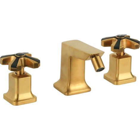Batteria per bidet 3 fori colore ottone spazzolato con piletta clic clac Mamoli 1938 55380000065G  Ottone spazzolato