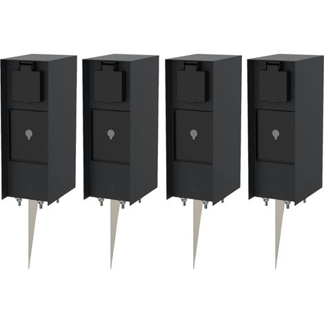 Novatool 4X colonne de prises 3 voies anthracite acier inoxydable carré IP44 avec piquet de terre Prise Smart-Home prise de jardin extérieure colonne