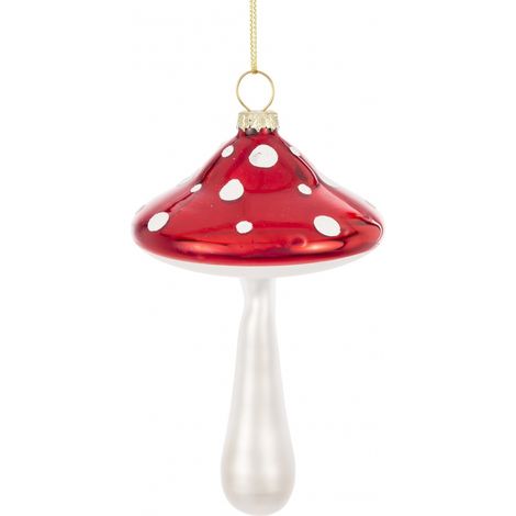 Decorazione natalizia a forma di fungo in vetro, rossa, 11 cm. (1/3)