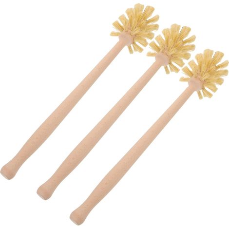 Lot de 3 Brosses de Toilette à Long Manche en Fibres de Sisal 65 CM avec Manche en Bois Naturel Brosse de Nettoyage Profonde pour Cuvette WC pour Salle de Bain Ménage et Hôtel (1/5)