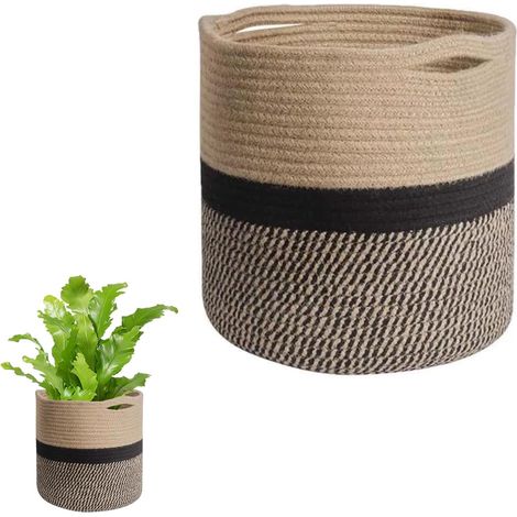 Cache Pot Tressé à la Main en Coton, Cache Pot Intérieur 20 cm, Panier de Fleur Style Bohème, pour Plantes Intérieur (1/5)