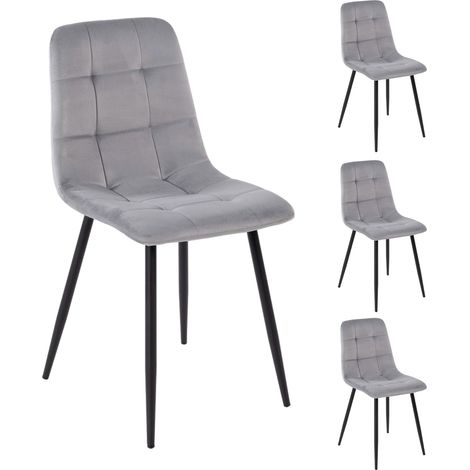 Lot de 4 chaises 52x44x88 cm en velours gris et noir - VELVET