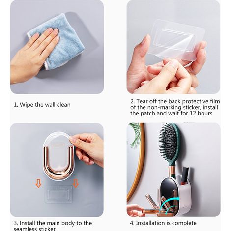 Porte-Sèche-Cheveux Fixation Murale Adhesive, Support TPR+ABS Rangement Folding Sans Trou 5.4x5.1x12cm 178g (1/5)