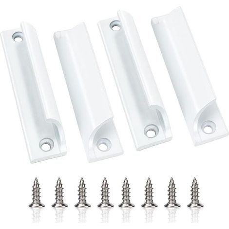 Poignées de porte coulissantes 4 pièces avec vis pour fenêtres, tiroirs, portes d'armoires, blanches (1/4)