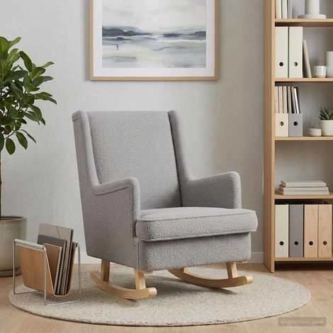 Fauteuil à bascule gris clair en tissu bouclé 62 x 80 x 85 cm - PANGIVO (1/5)