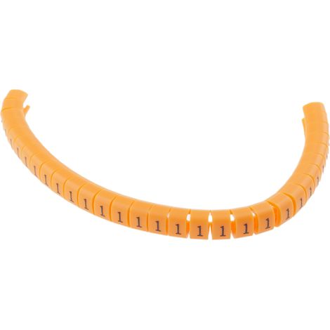 Repère câble à pression , Ø câble 4  5mm, texte : 1, Noir sur Orange ( Prix pour Bobine de 100 )