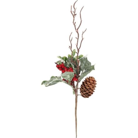 Rama decorativa PIK con serbal, piña y hiedra, 30 cm, roja (1/3)