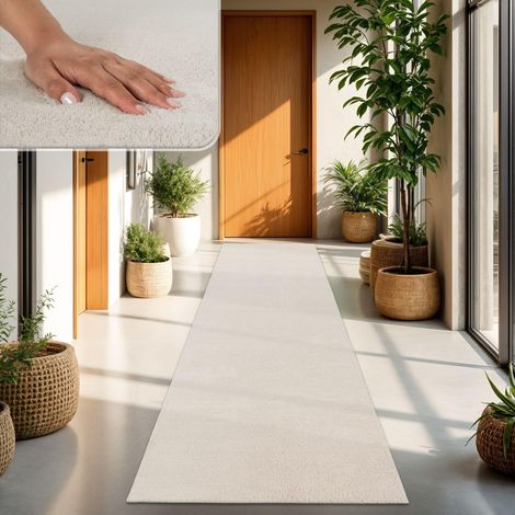 1 Tapis Poil Ras Salon Moderne Lavable Polyester Compatible Chauffage Sol 60x100 cm Crème (1/5)