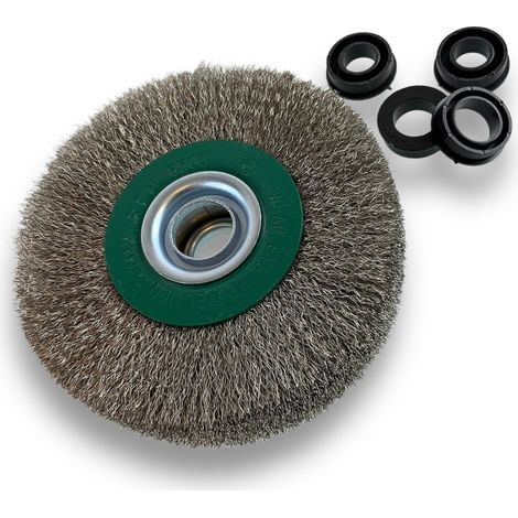 Brosse circulaire INOX Ø 125 mm Epaisseur 3 rangs Fil souple 0.20 mm ondulé Alésage 16 mm Touret meuleuse affûteuse ponceuse Brossage décapage polissage dérouillage Kibros 234128IV (1/5)