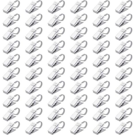 (Argenté)Pinces Rideaux Clips en Acier Inoxydable Crochets Rideau pour Anneaux Rideau Douche Partie Lumineuse Maison Décoration 60 Pièces (1/5)