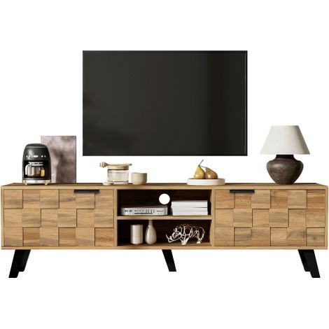 Meuble TV moderne à 2 portes et 2 compartiments ouverts – 160,5 x 35,5 x 45 cm