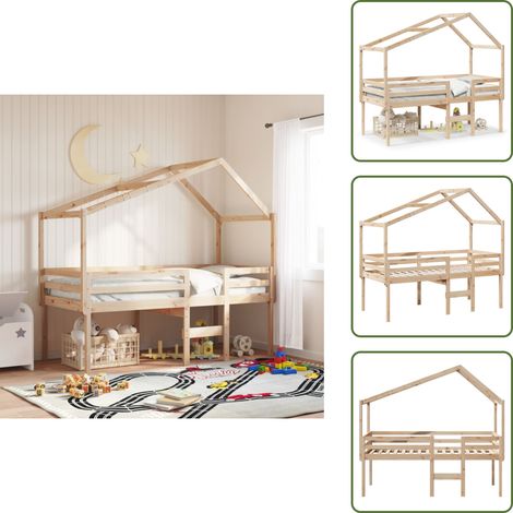 Hochbett mit Dach 90x190 cm Massivholz Kiefer - Kinderbett - Hochbett - Holzbett - Kiefernholzbett - Jugendzimmer (1/5)