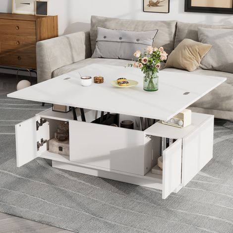 Tavolino da Caffè 100x50x55 cm in MDF Bianco con 2 Cassetti,Design con doppia regolazione dell'altezza per Soggiorno (1/5)