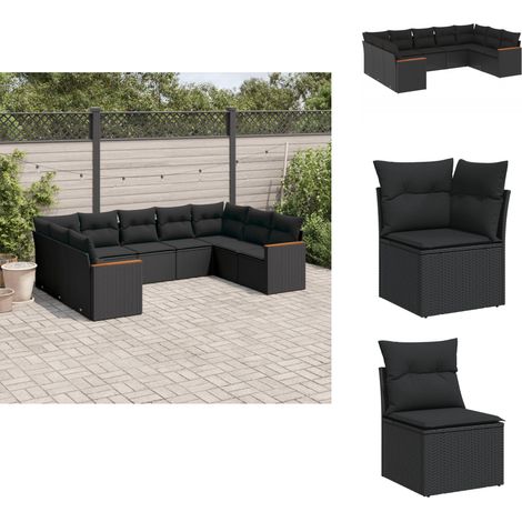 Salon de jardin 9 pcs avec coussins noir résine tressée - Ensemble Salon De Jardin - Mobilier De Jardin - Meubles Extérieur - Salon De Jardin Design - Chaise Longue (1/5)
