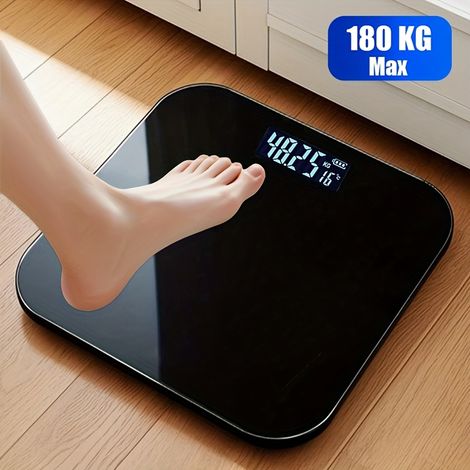 Balance électronique de salle de bain de haute précision avec écran LED et lecture de température, Kg/Lb modifiable, plateforme en verre extra large, adaptée pour salles de gym et chambres d'étudiants (1/5)