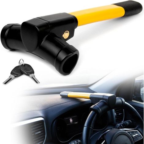 Yellow T-shaped steering wheel lock – Highly visible anti-theft device for cars, vans and caravans, 2 keys (1/5)