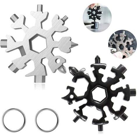 QORVA-Outil Multifonction Flocon de Neige 18 en 1. 2 Pcs Clé à Flocon de Neige En Acier Inoxydable.Mini Tournevis Passe-partout en acier inoxydable. Portable Outil multifonction