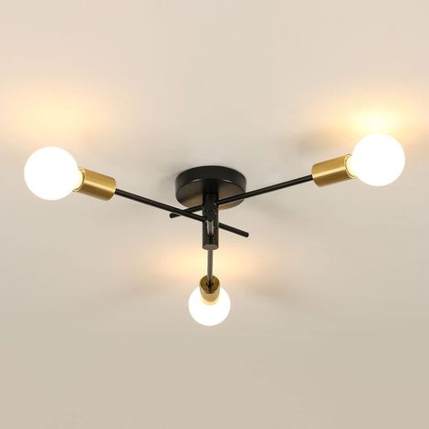 1 Lustre Sputnik, 3 Lumières, Bras Réglable 360°, Douille E27, Métal Noir Et Or, Salon Cuisine