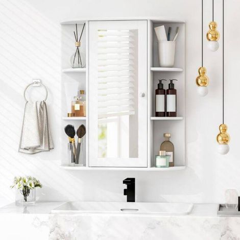 Pour toute la famille, accès facile, armoire à pharmacie murale avec porte miroir et étagères réglables (1/5)