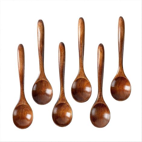 Set mit 6 Holzlöffeln, 16,5 cm, kleine Naturholzlöffel für den täglichen Gebrauch, 6-teiliges Besteckset aus Massivholz, ideal für Desserts und Vorspeisen (1/5)