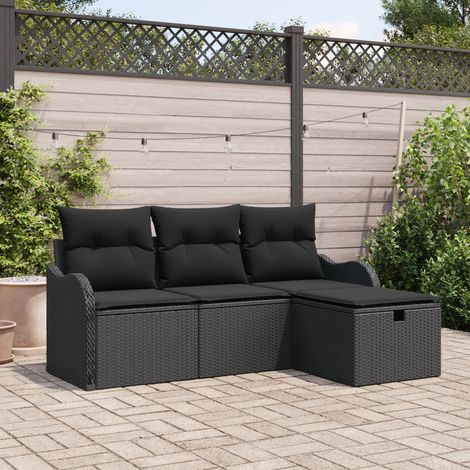 vidaXL Garden Sofa Set 4 pcs Black Poly Rattan (1/5)