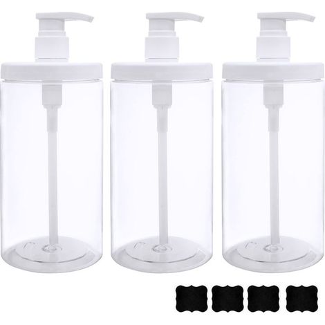 Distributeur à Pompe en Plastique Rechargeable avec Ouverture Large, Style Bocal, flacons vides pour Salle de Bain, pour Lotion, shampooing et après-shampooing, Blanc, 3 flacons de 1 000 ML (1/5)