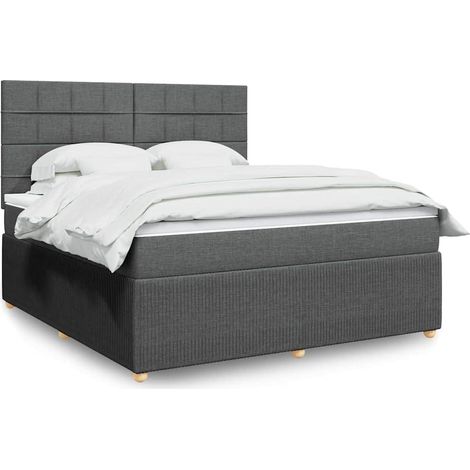 vidaXL Sommier à lattes de lit avec matelas Gris foncé 180x200cm Tissu (1/5)